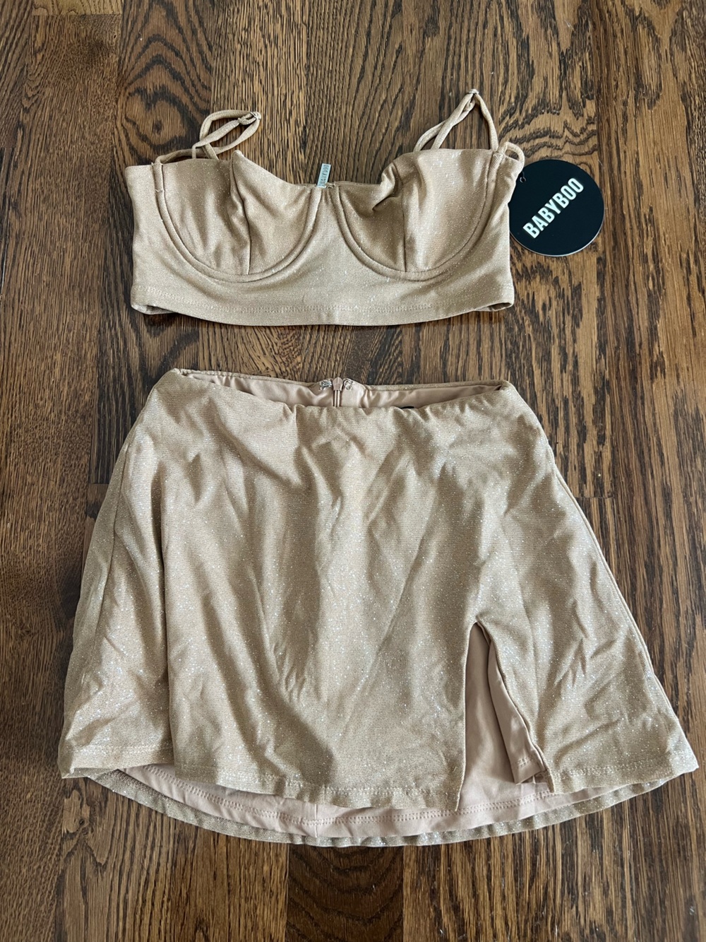BABYBOO Women's Shimmery Nude Two-Piece Dress Set